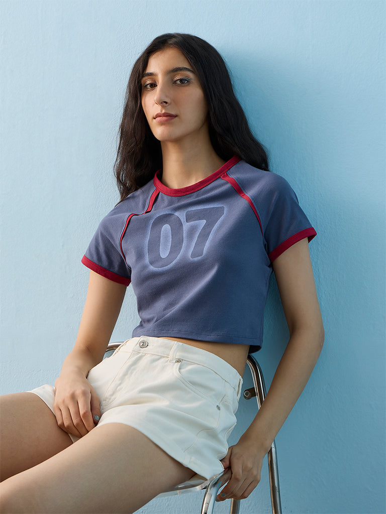 Nuon Navy Numerical Printed Cotton-Blend T-Shirt