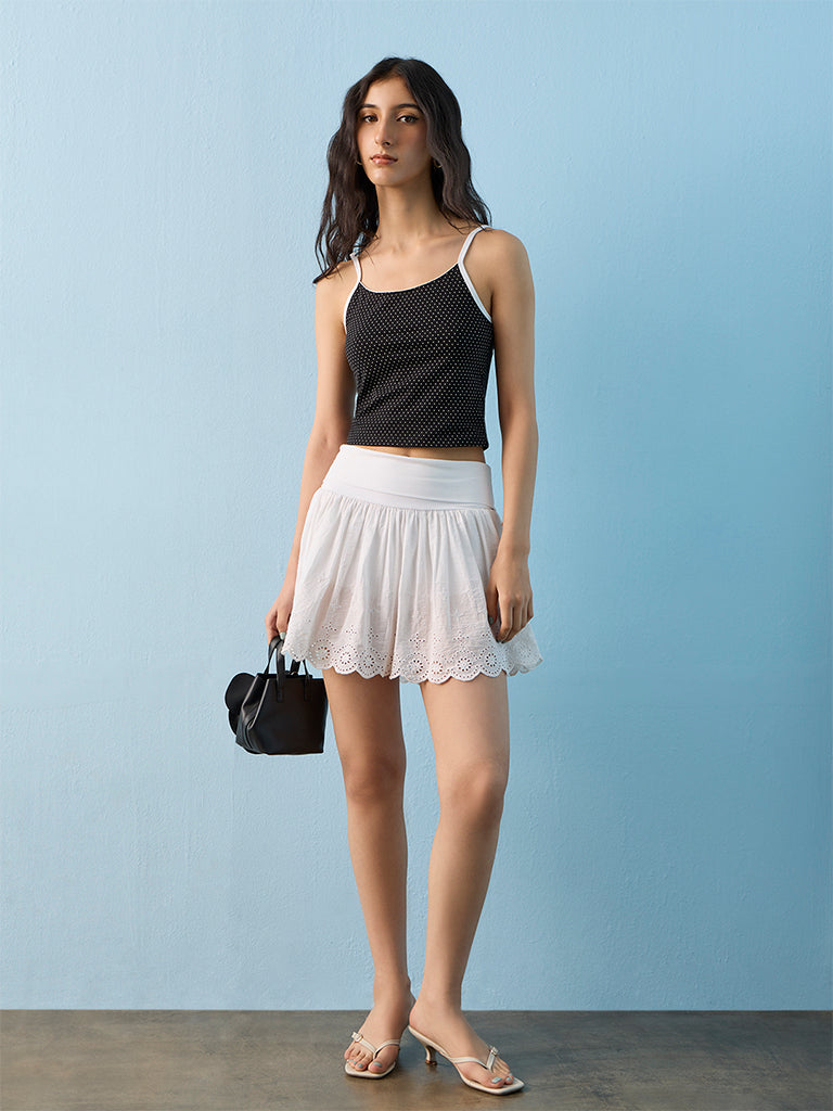 Nuon Black Dot Printed Cotton-Blend Top