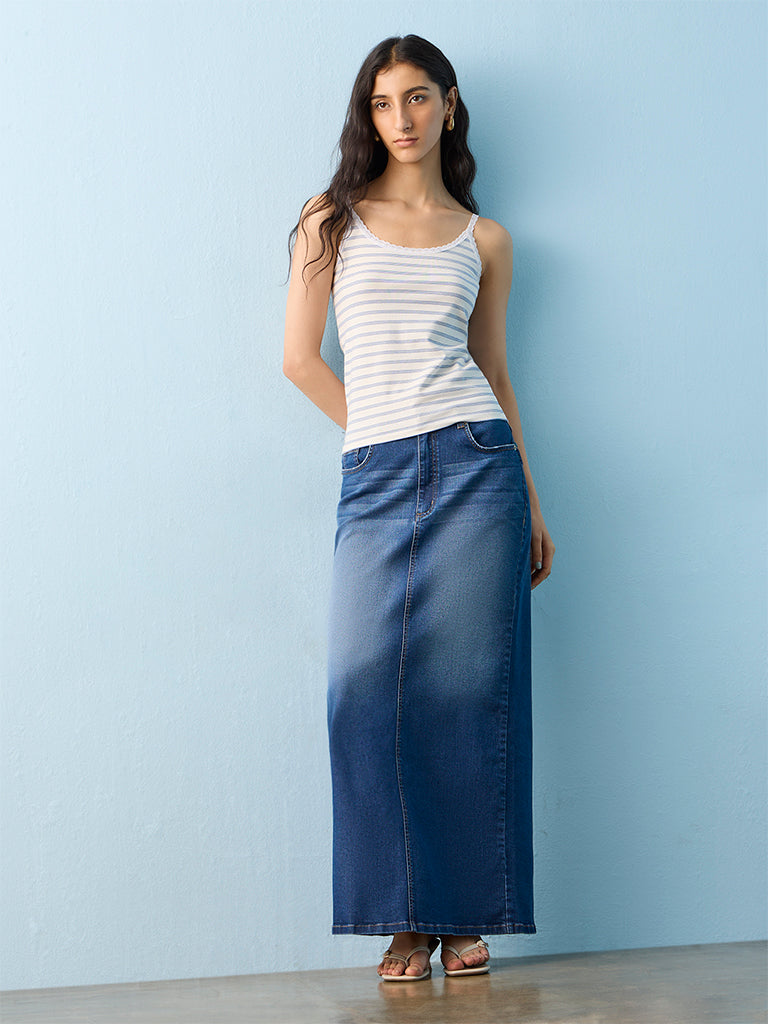 Nuon White Striped Cotton-Blend Top
