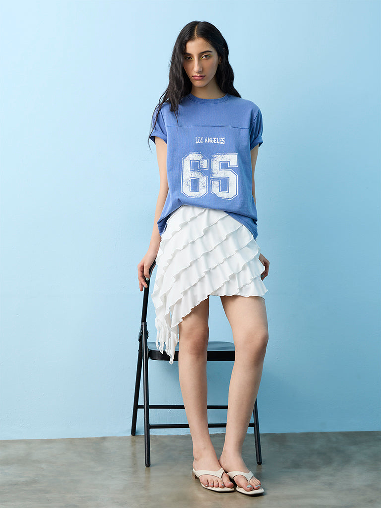 Nuon Blue Numerical Printed Cotton T-Shirt