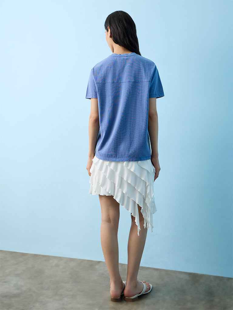 Nuon Blue Numerical Printed Cotton T-Shirt