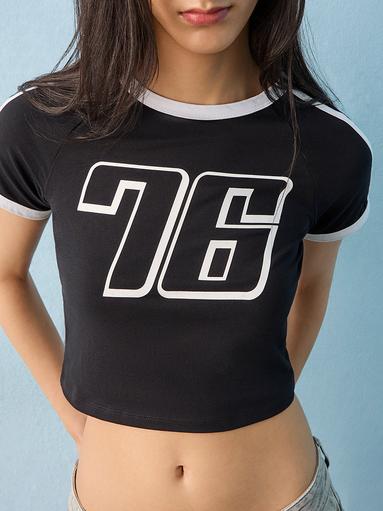 Nuon Black Numerical Printed T-Shirt