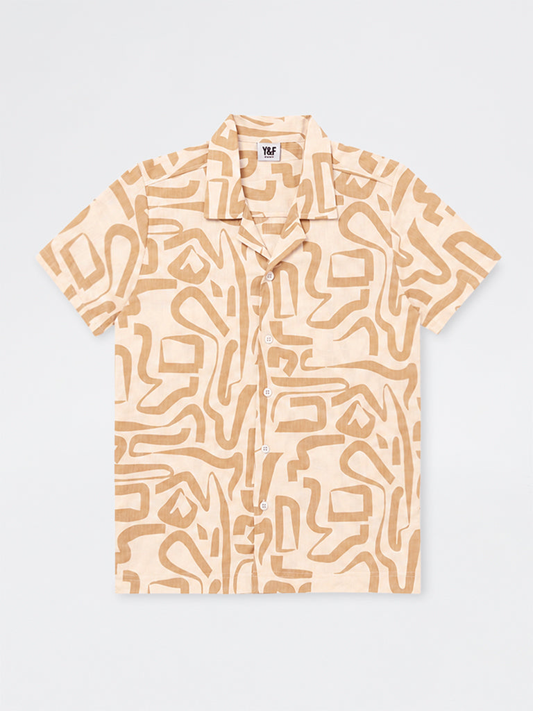 Boys Beige Abstract Printed Shirt