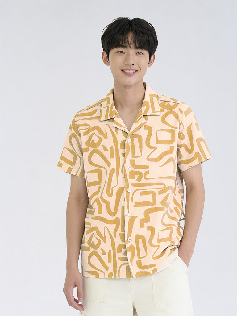 Boys Beige Abstract Printed Shirt