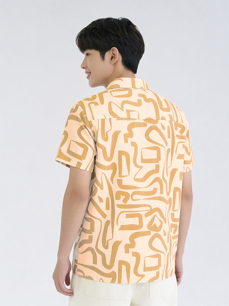 Boys Beige Abstract Printed Shirt