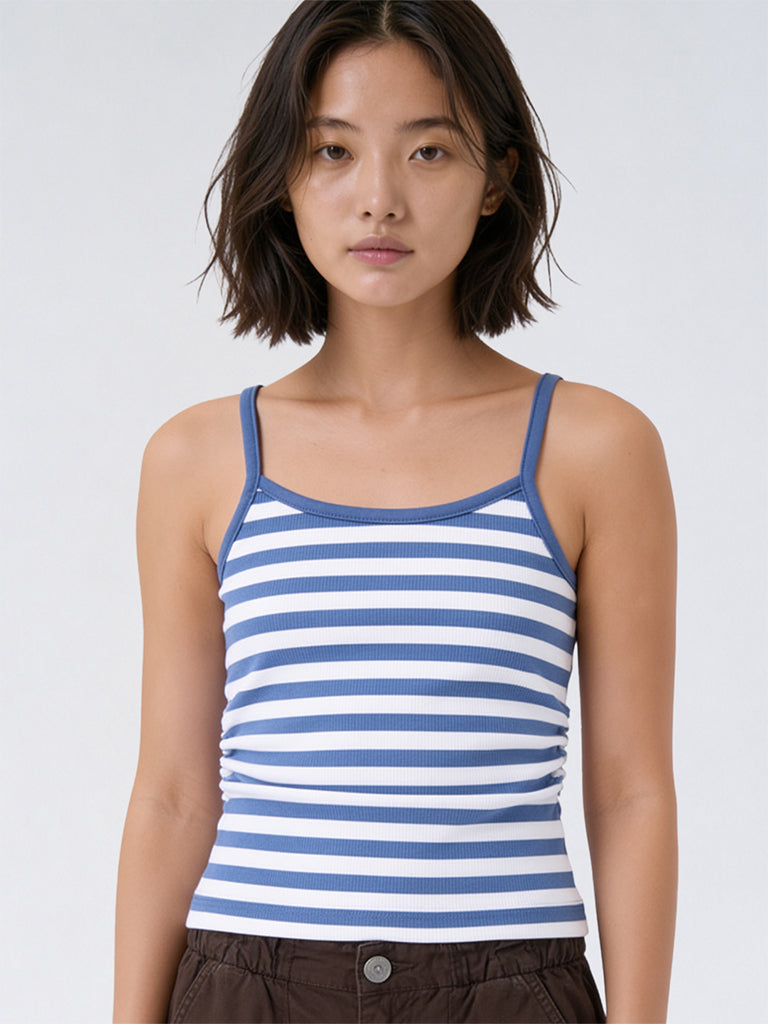 Girls Blue Striped Cotton-Blend Top