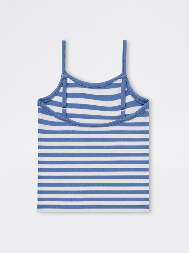 Girls Blue Striped Cotton-Blend Top