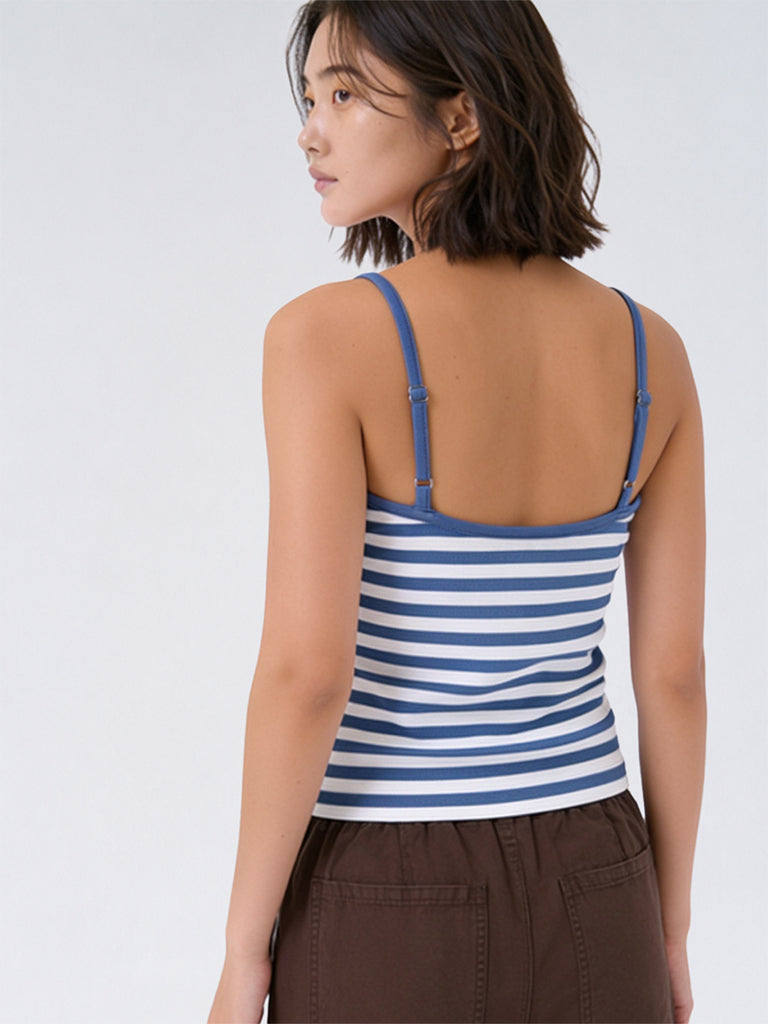 Girls Blue Striped Cotton-Blend Top
