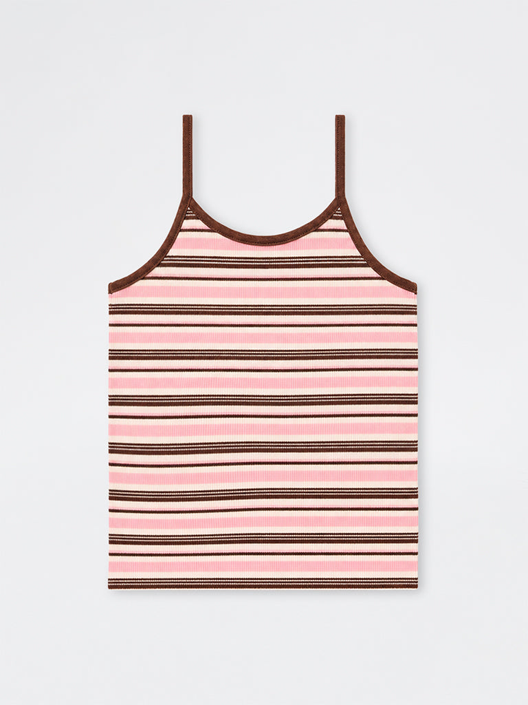Girls Pink Striped Cotton-Blend Top