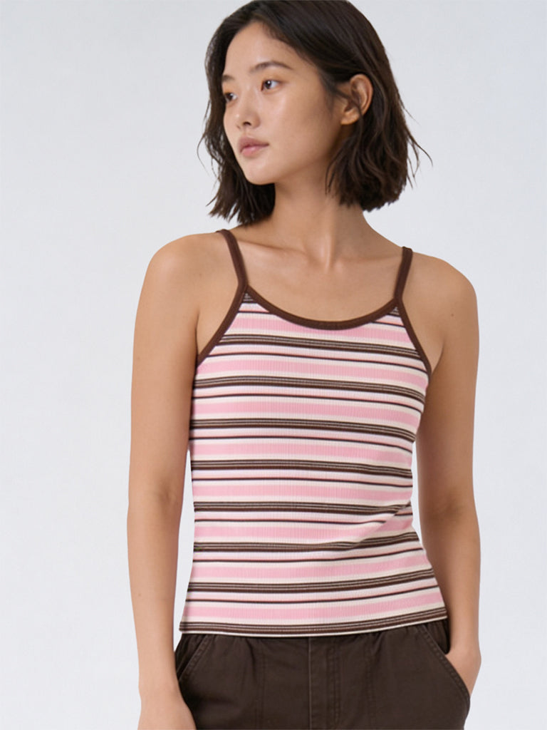 Girls Pink Striped Cotton-Blend Top