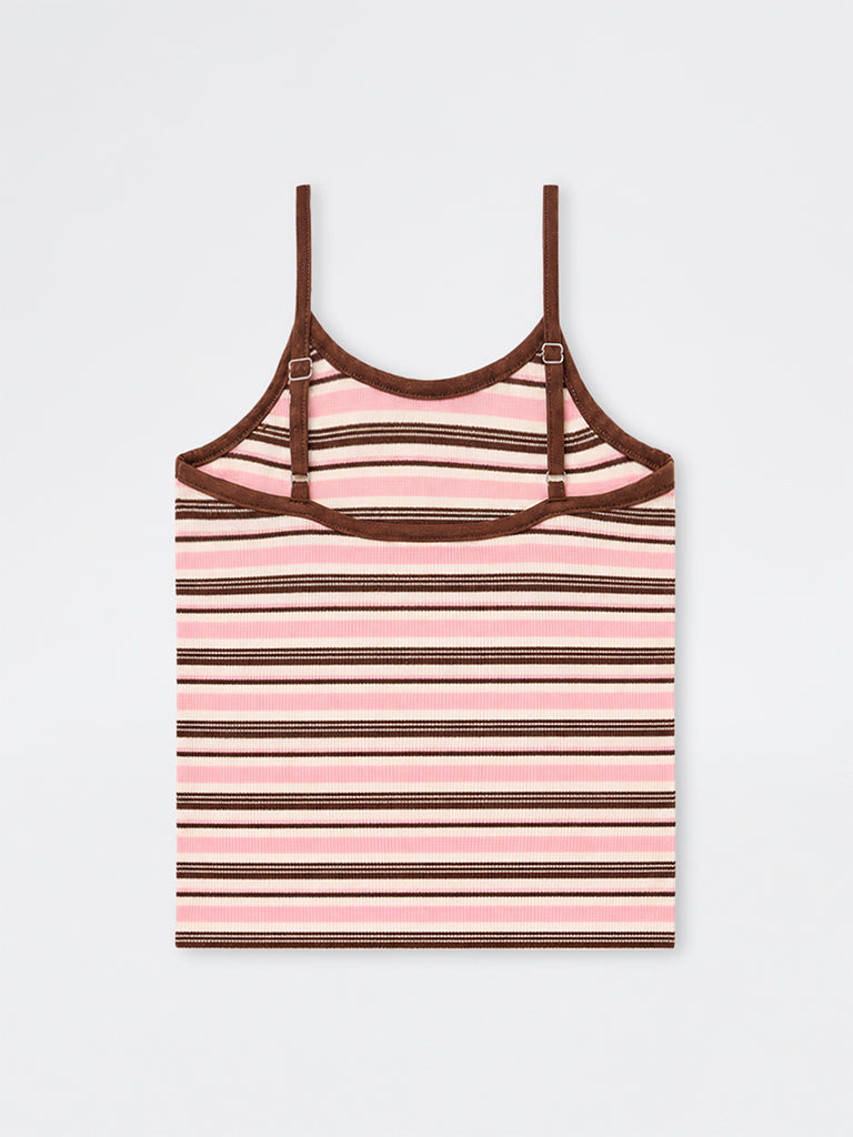 Girls Pink Striped Cotton-Blend Top