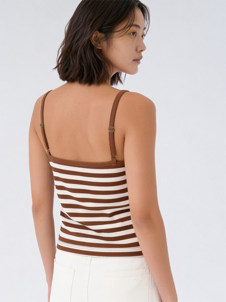 Girls Brown Striped Cotton-Blend Top