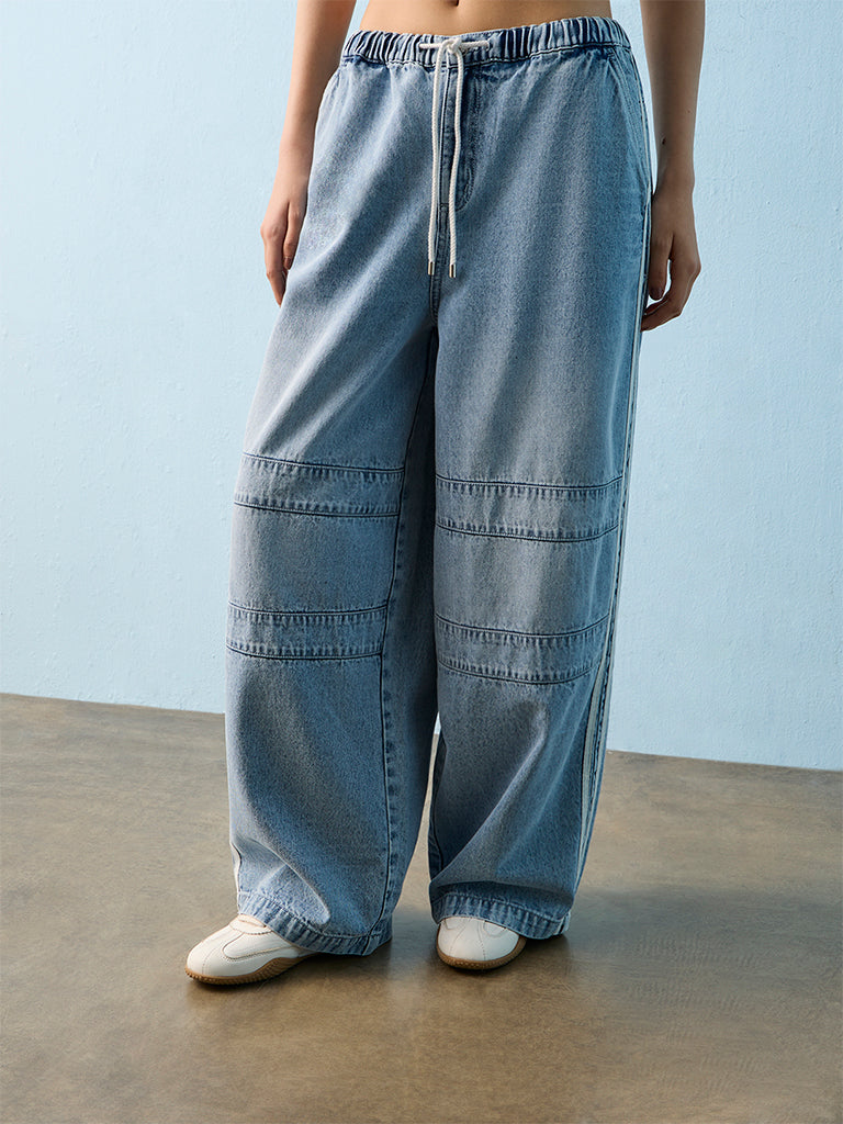Nuon Light Blue Striped High-Rise Jeans