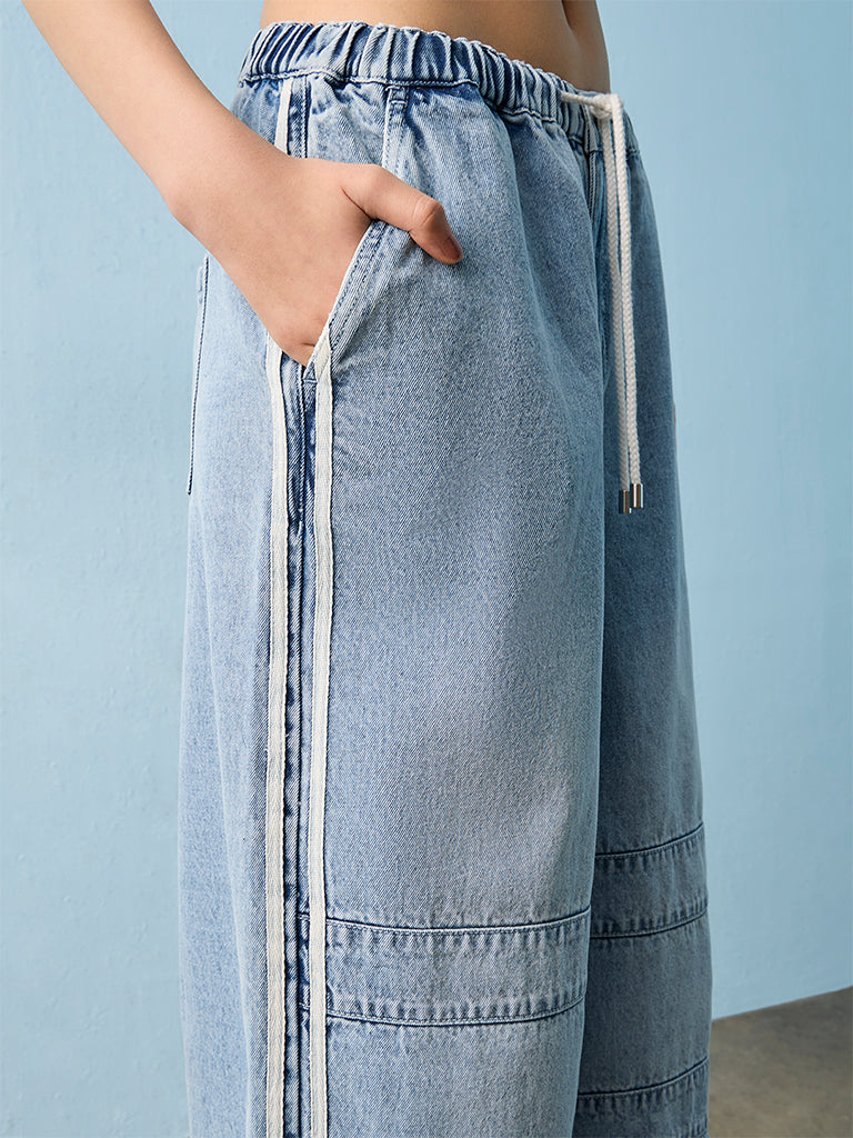 Nuon Light Blue Striped High-Rise Jeans
