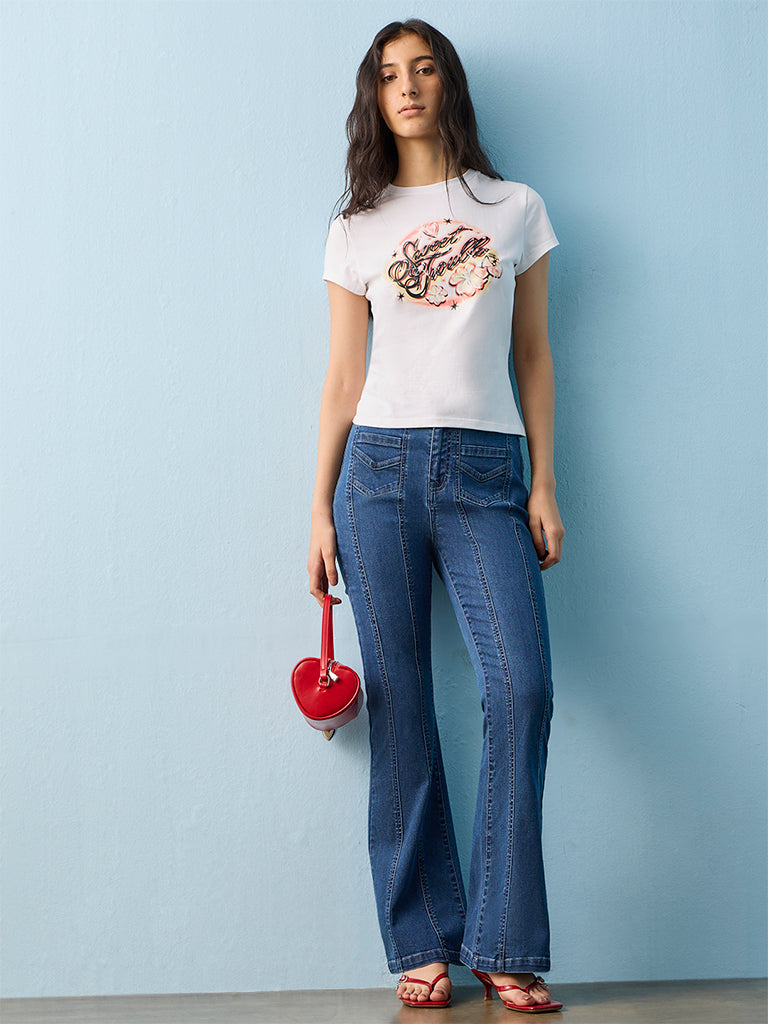 Nuon Blue High-Rise Flared Jeans