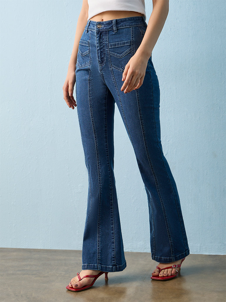 Nuon Blue High-Rise Flared Jeans