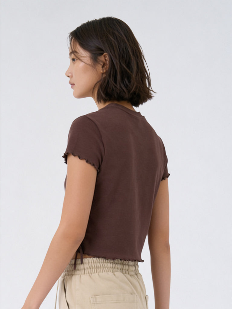 Girls Brown Text-Detailed Cotton-Blend T-Shirt