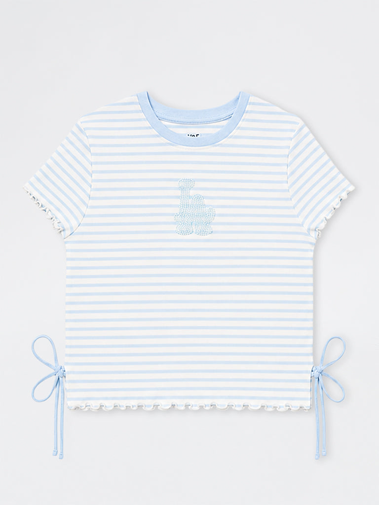 Girls Blue Striped Cotton Top