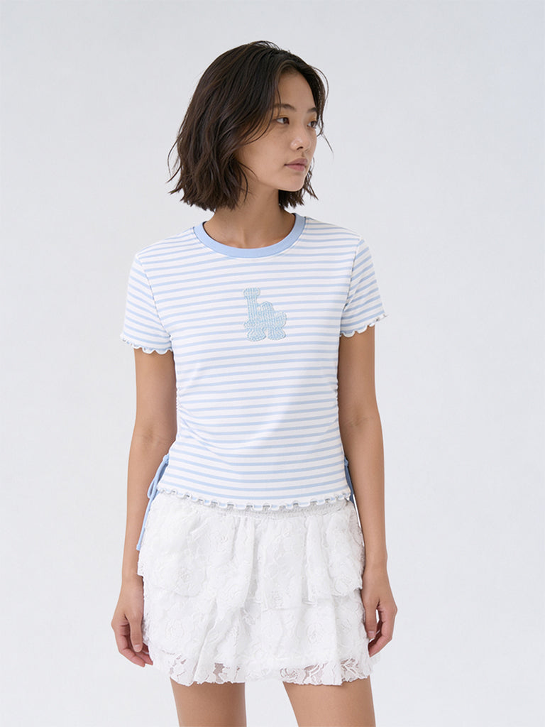 Girls Blue Striped Cotton Top