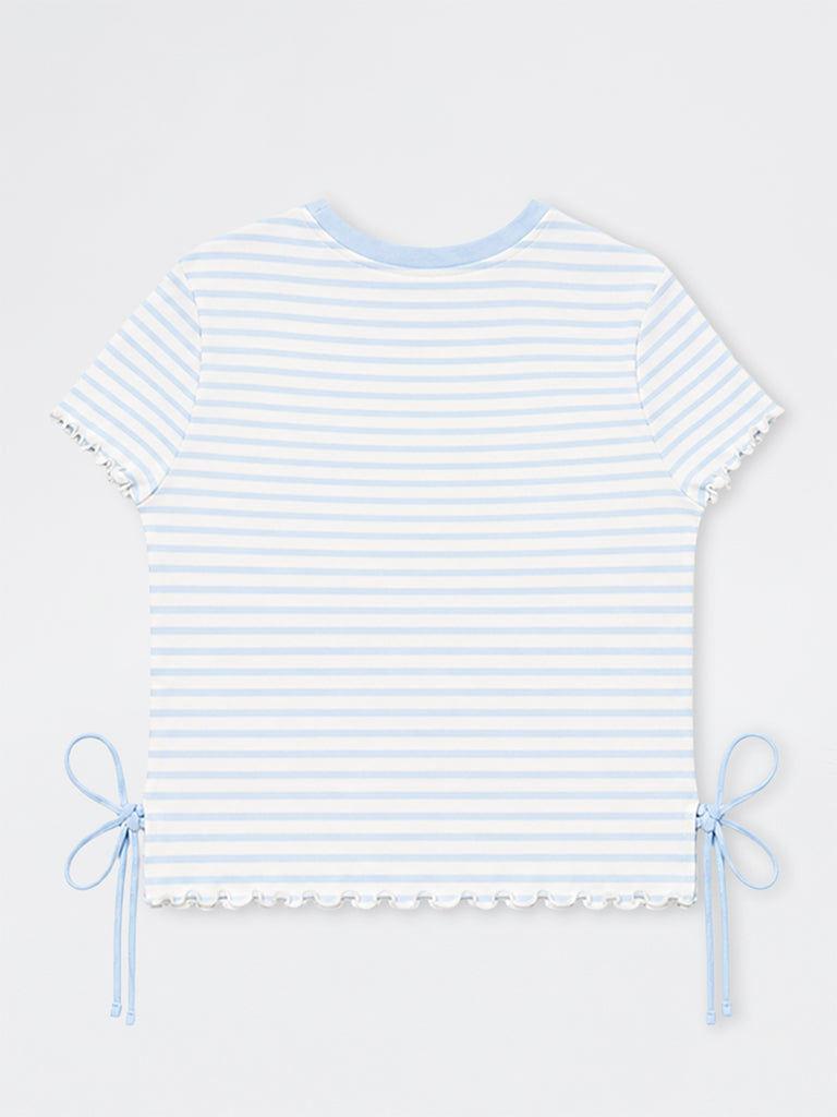 Girls Blue Striped Cotton Top