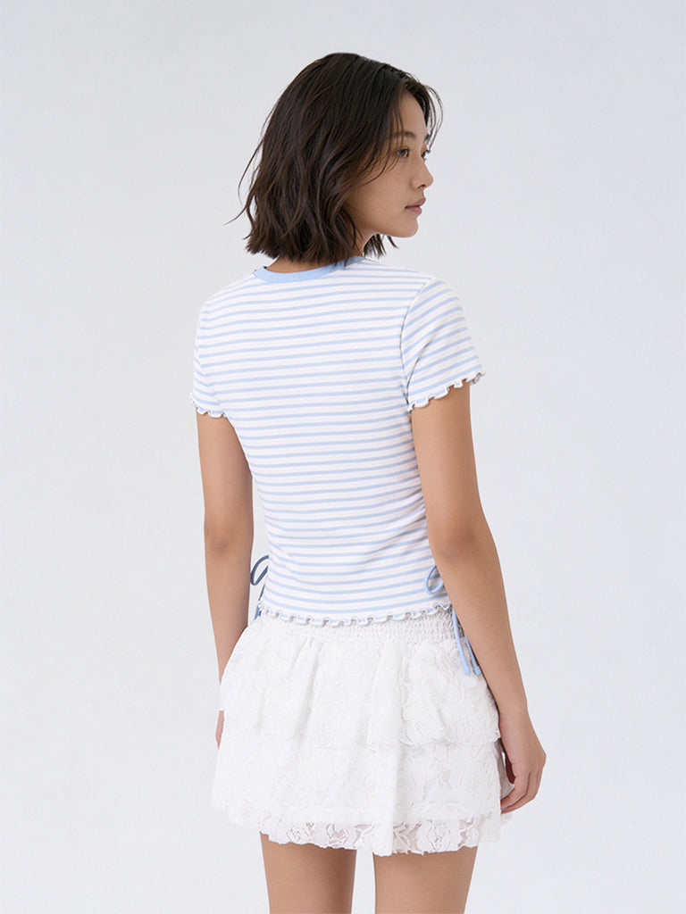 Girls Blue Striped Cotton Top