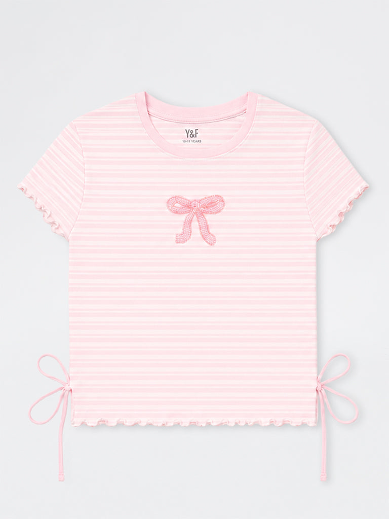 Girls Pink Striped Cotton Top