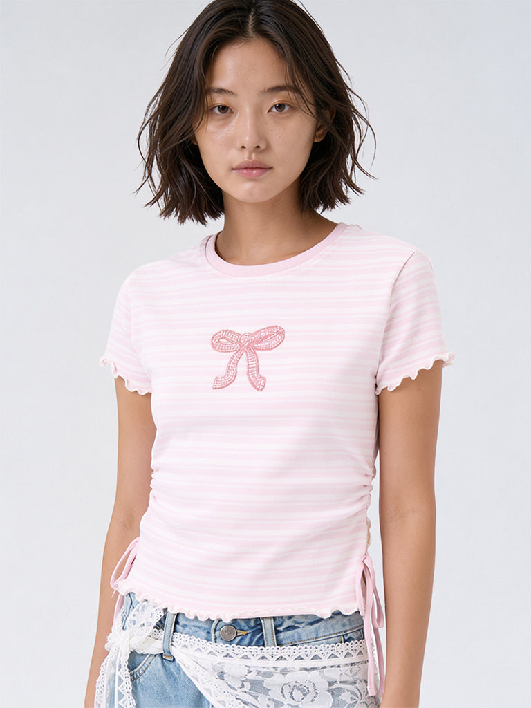 Girls Pink Striped Cotton Top