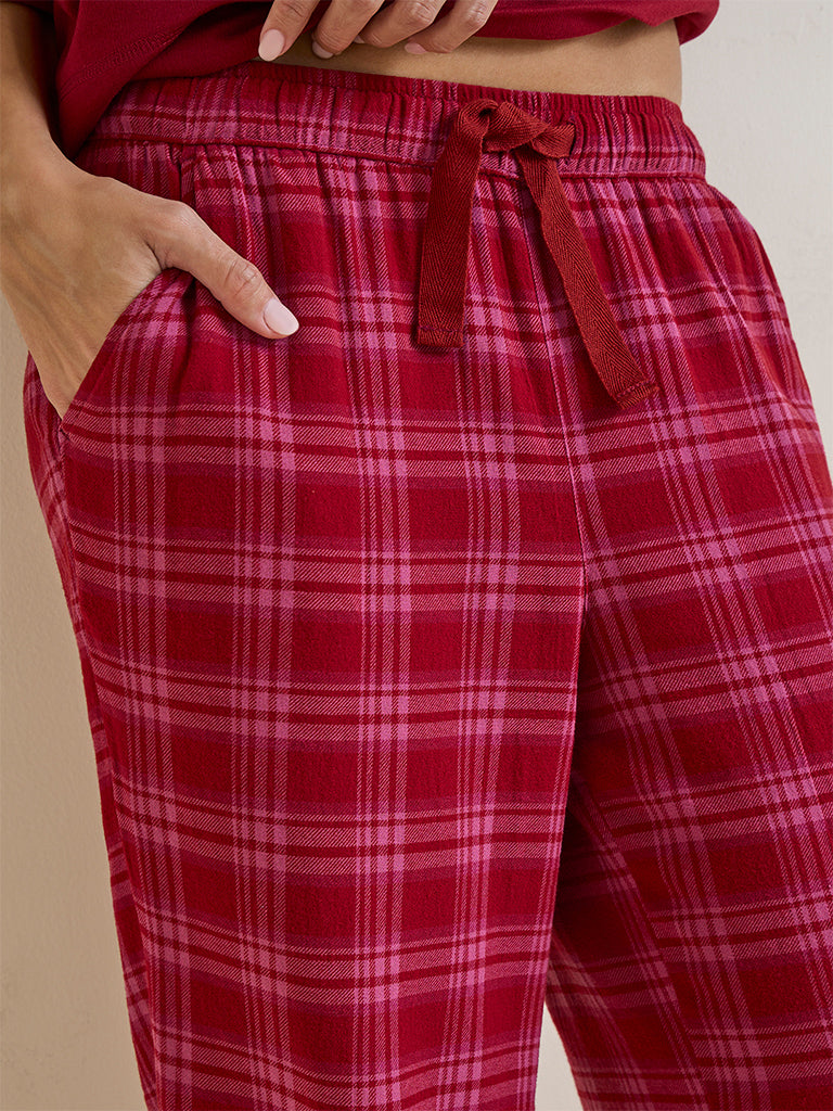 Wunderlove Red Checks Design High-Rise Cotton Pants