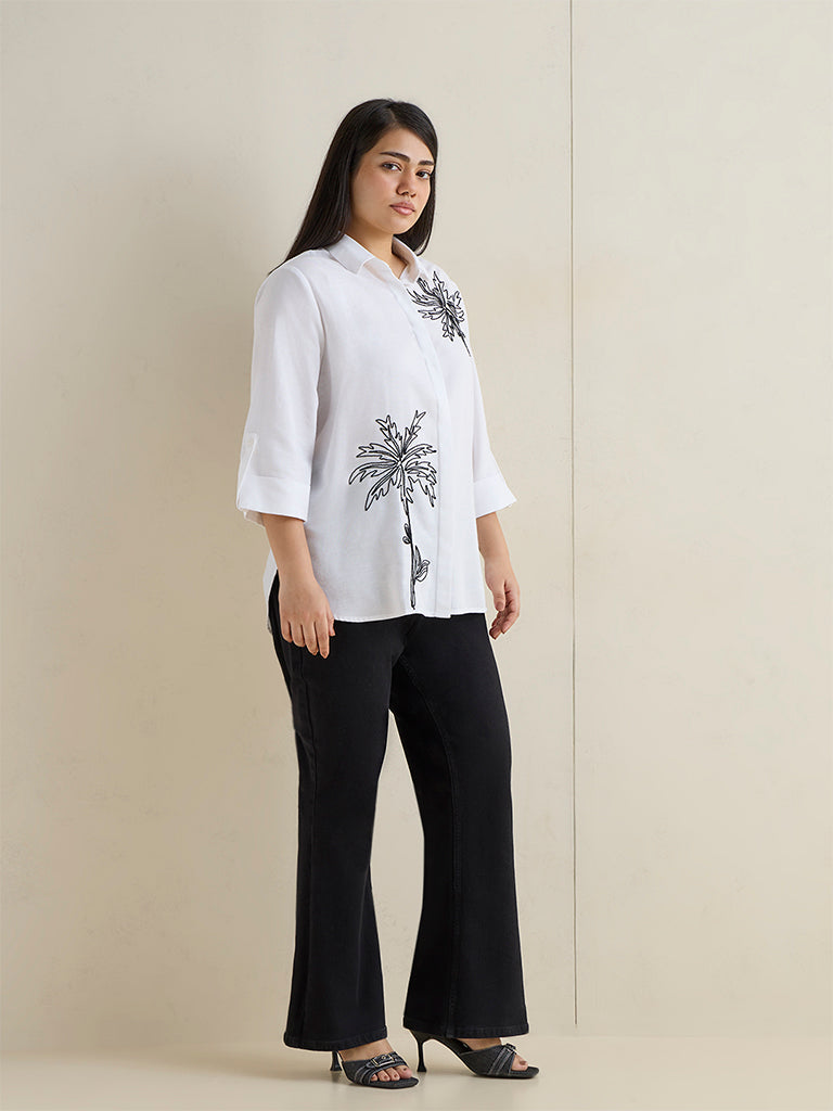 Gia White Floral Embroidered Shirt