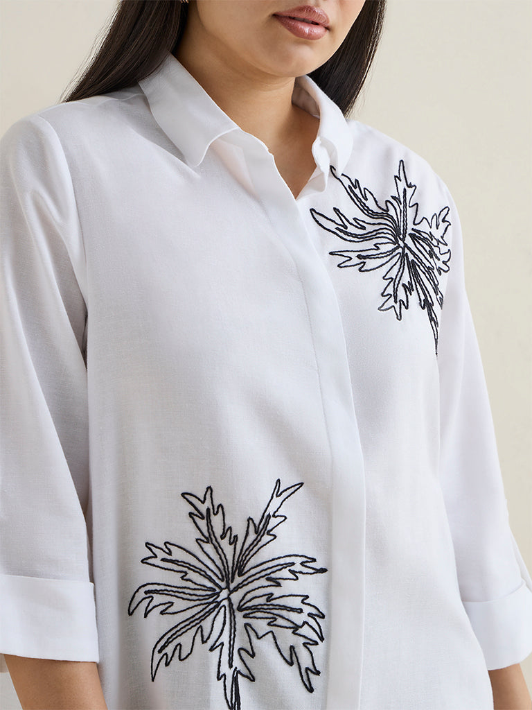 Gia White Floral Embroidered Shirt