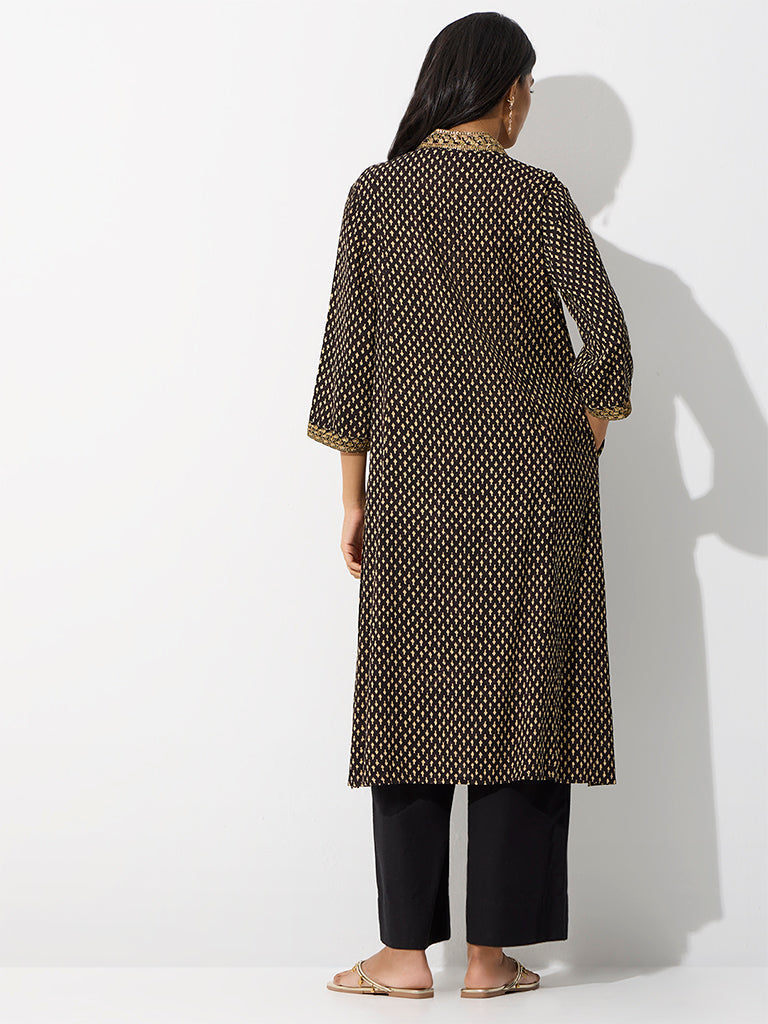 Utsa Black Printed A-Line Kurta