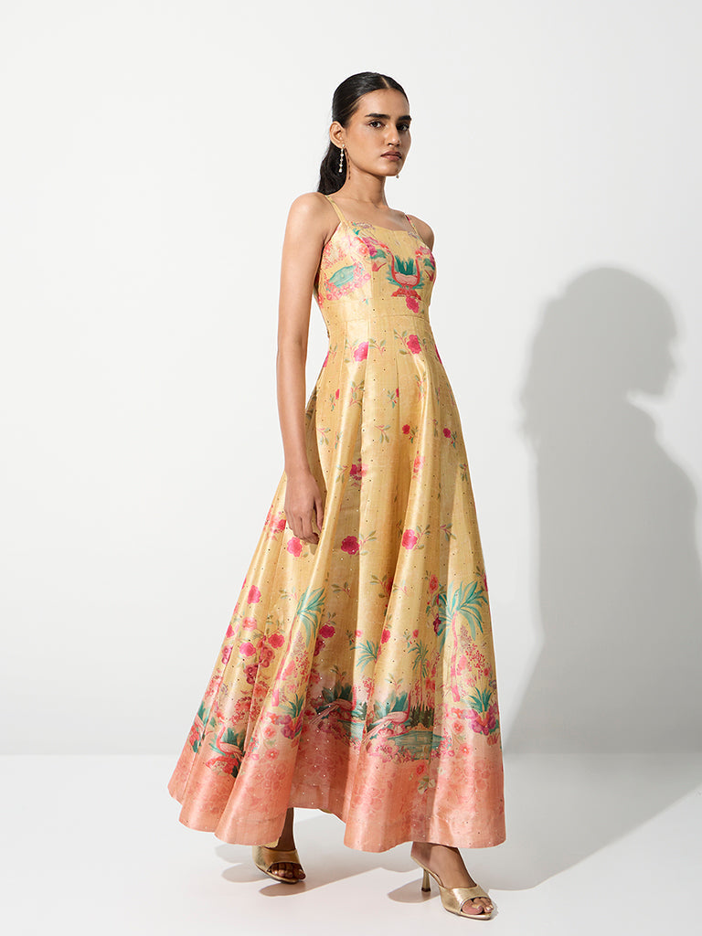 Vark Yellow Printed A-Line Dress