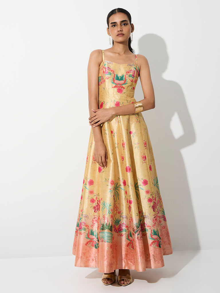 Vark Yellow Printed A-Line Dress