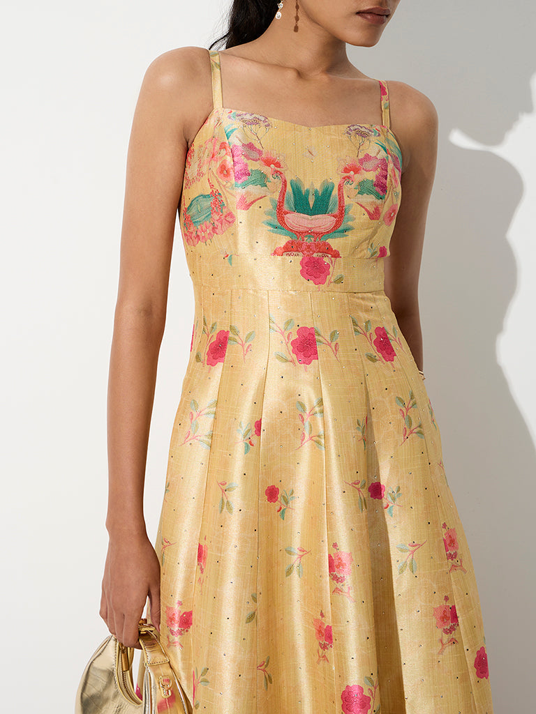 Vark Yellow Printed A-Line Dress