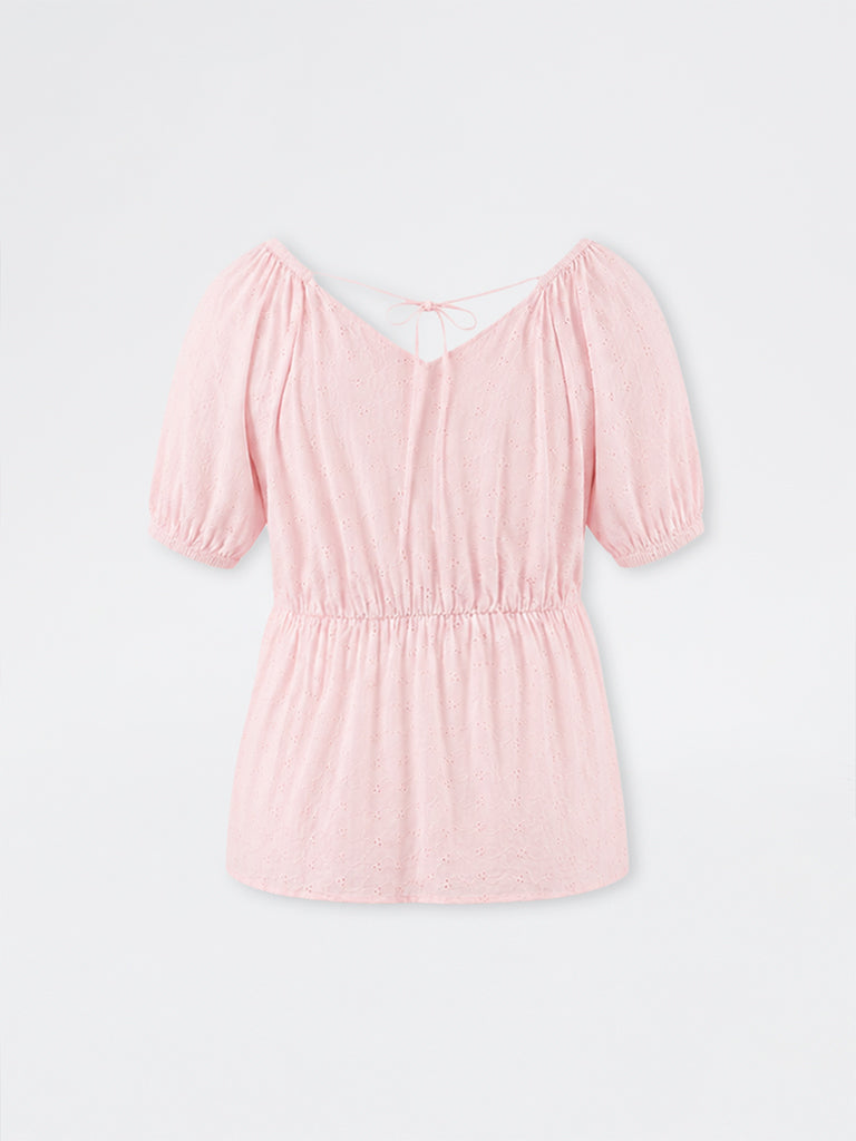 Gia Light Pink Schiffli Embroidered Cotton Blouse