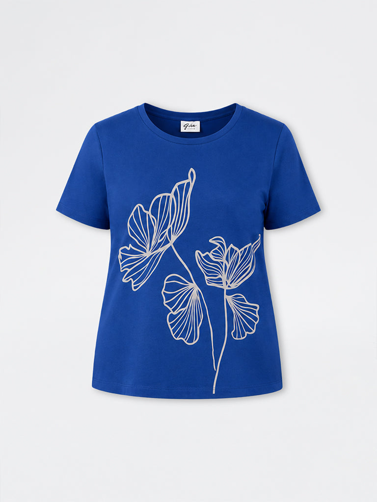 Gia Blue Floral Pattern T-Shirt