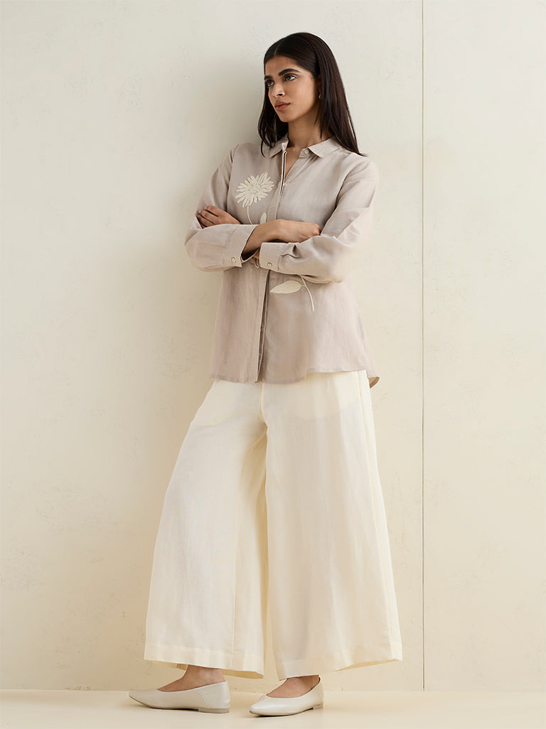 Zuba Off-White Solid Palazzos