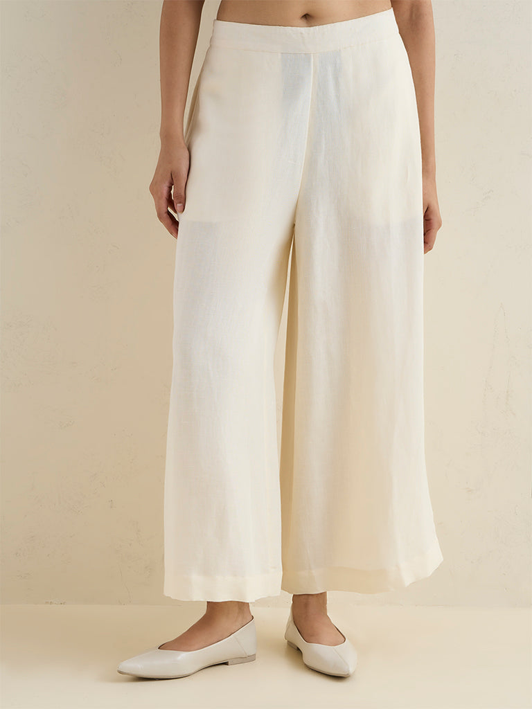 Zuba Off-White Solid Palazzos