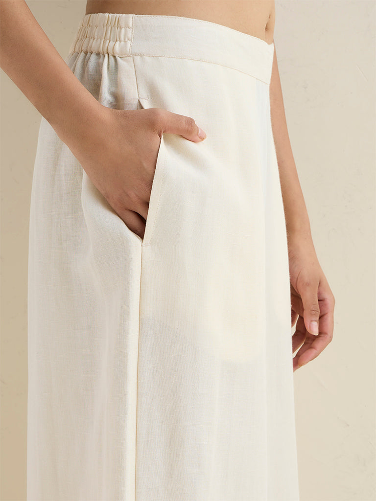 Zuba Off-White Solid Palazzos