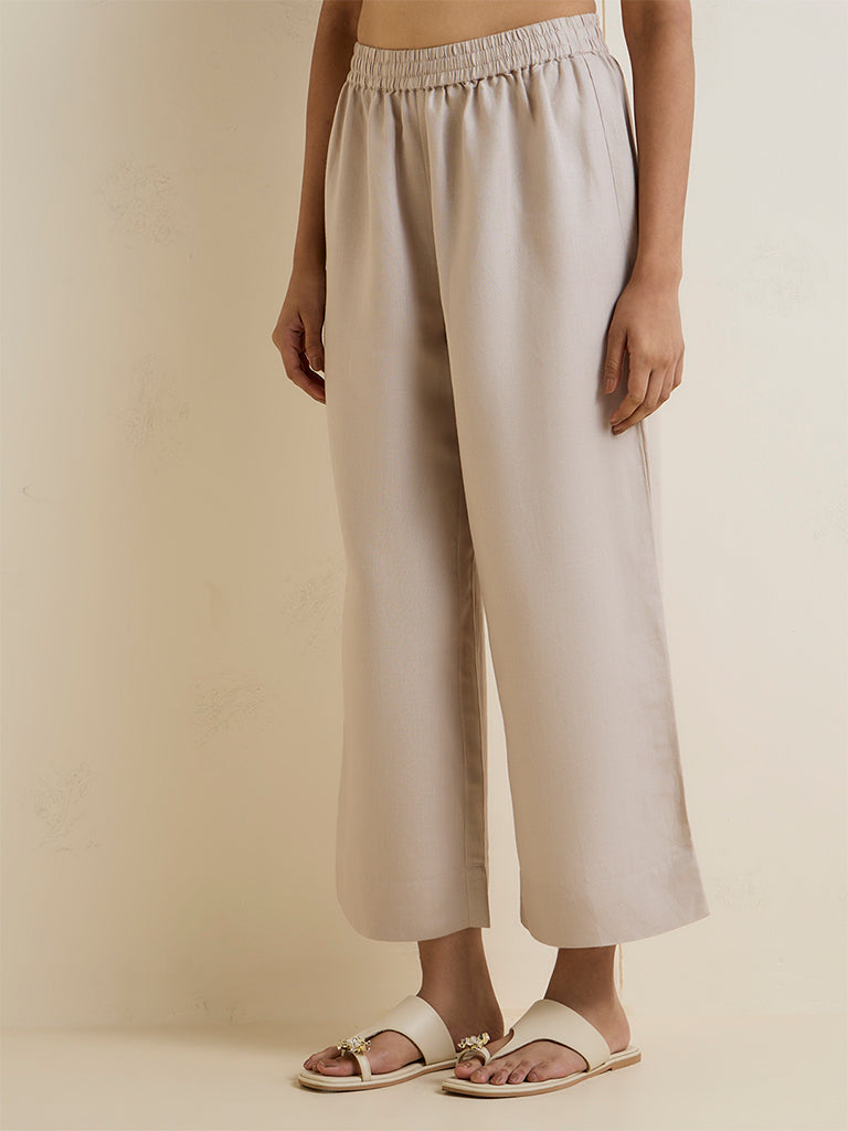 Zuba Light Beige Solid Pants