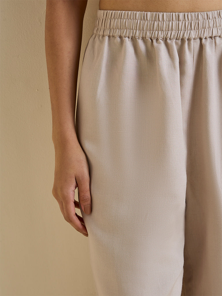 Zuba Light Beige Solid Pants