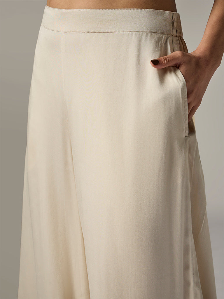Zuba Off-White Solid Pants