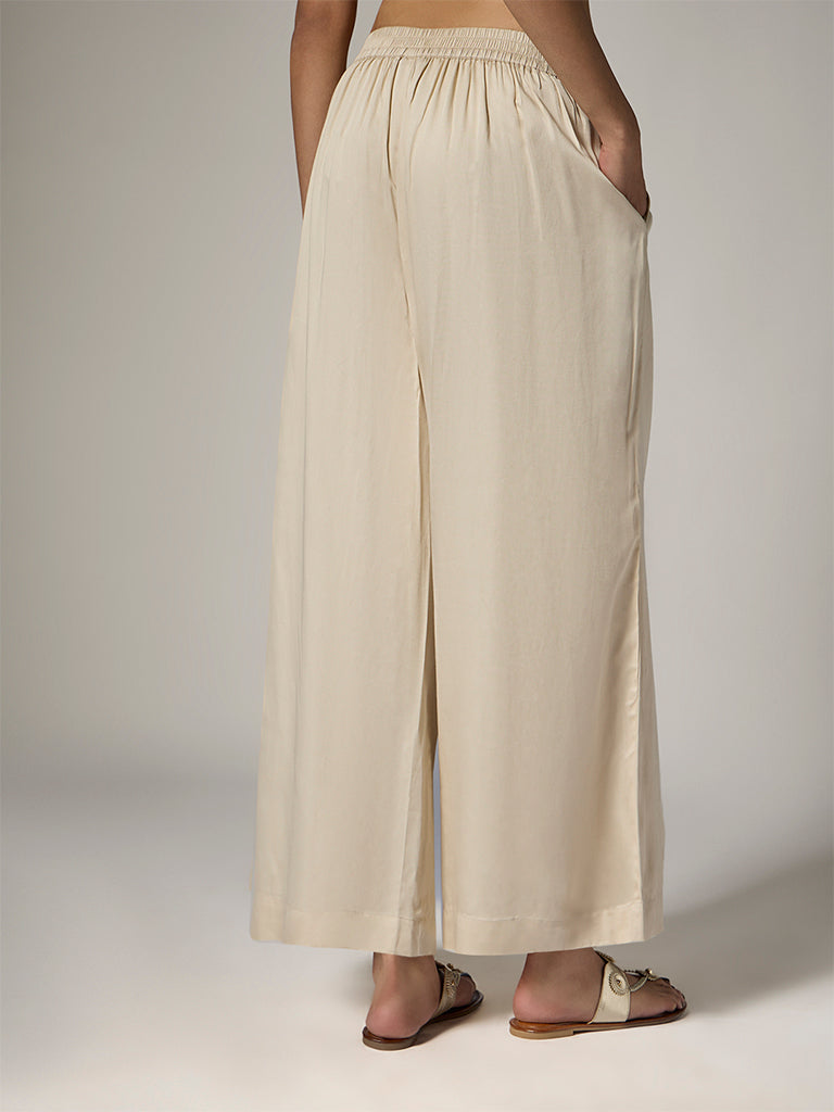 Zuba Off-White Solid Pants