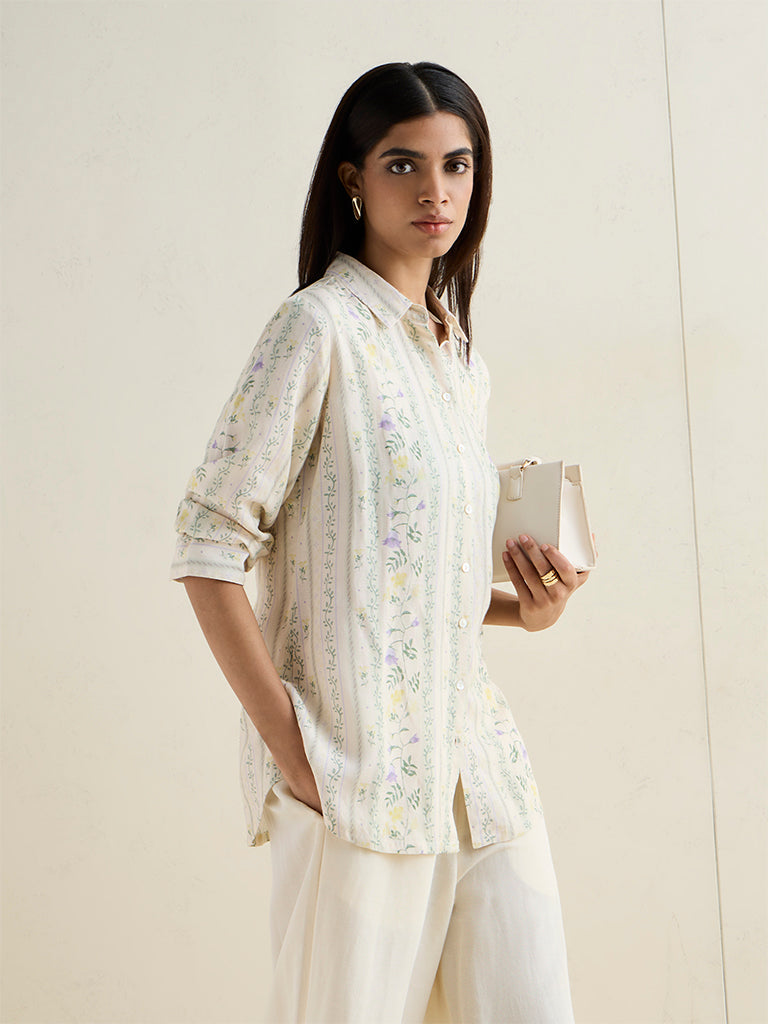 Zuba Off-White Botanical Design Tunic