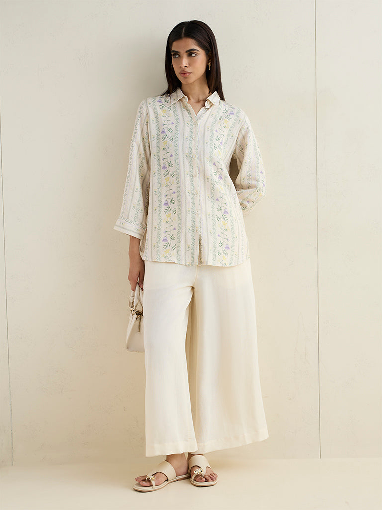 Zuba Off-White Botanical Design Tunic