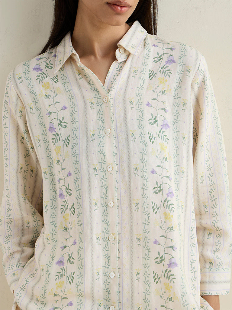 Zuba Off-White Botanical Design Tunic