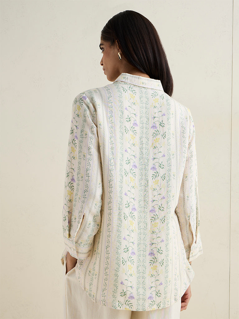 Zuba Off-White Botanical Design Tunic