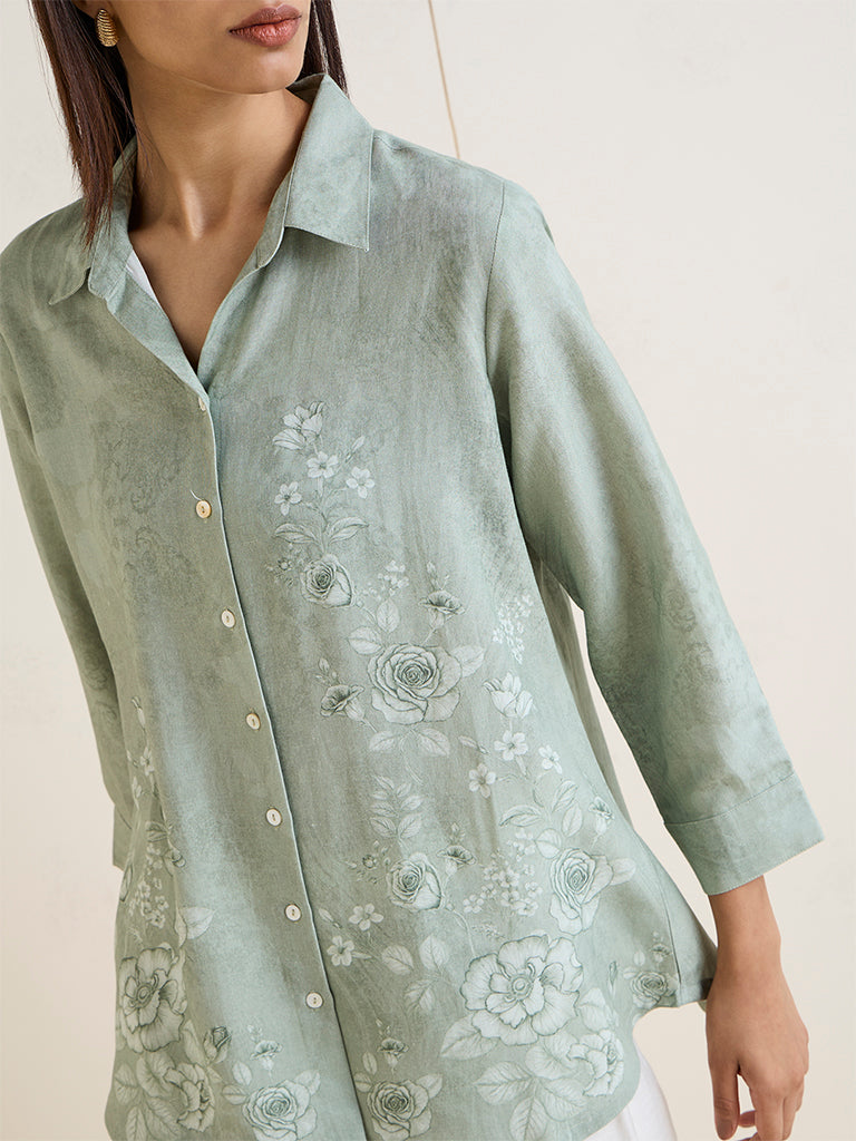 Zuba Sage Green Floral Printed Tunic