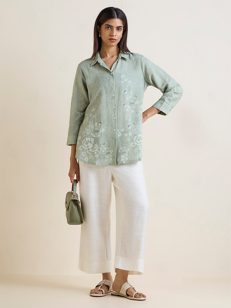 Zuba Sage Green Floral Printed Tunic