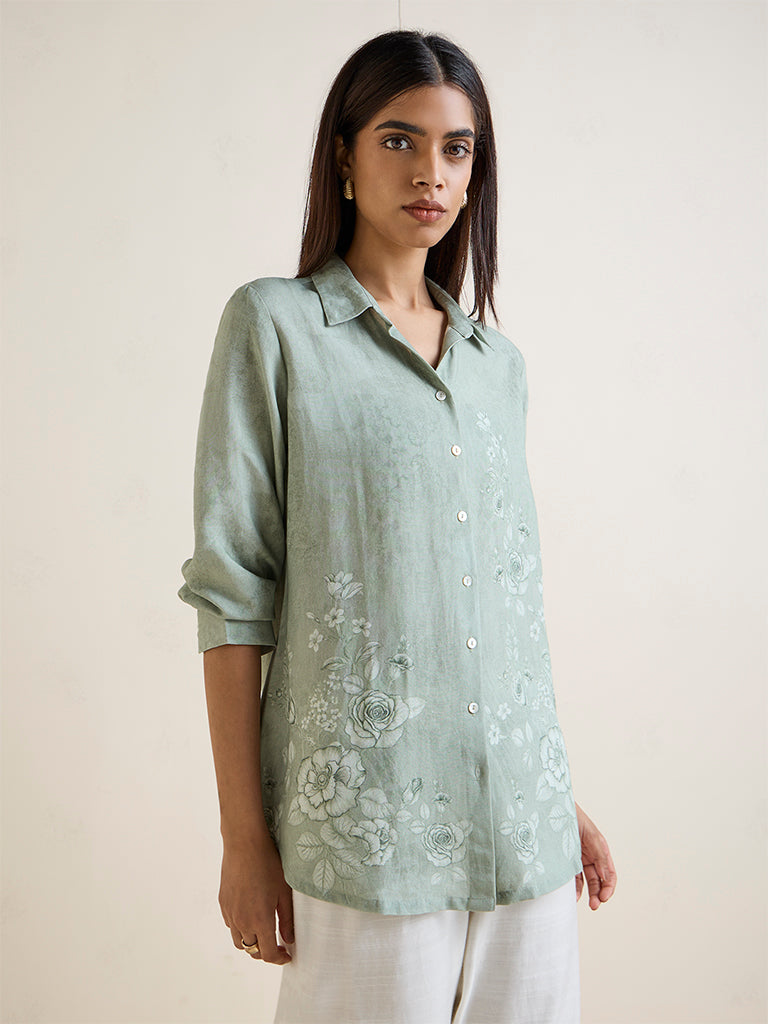 Zuba Sage Green Floral Printed Tunic